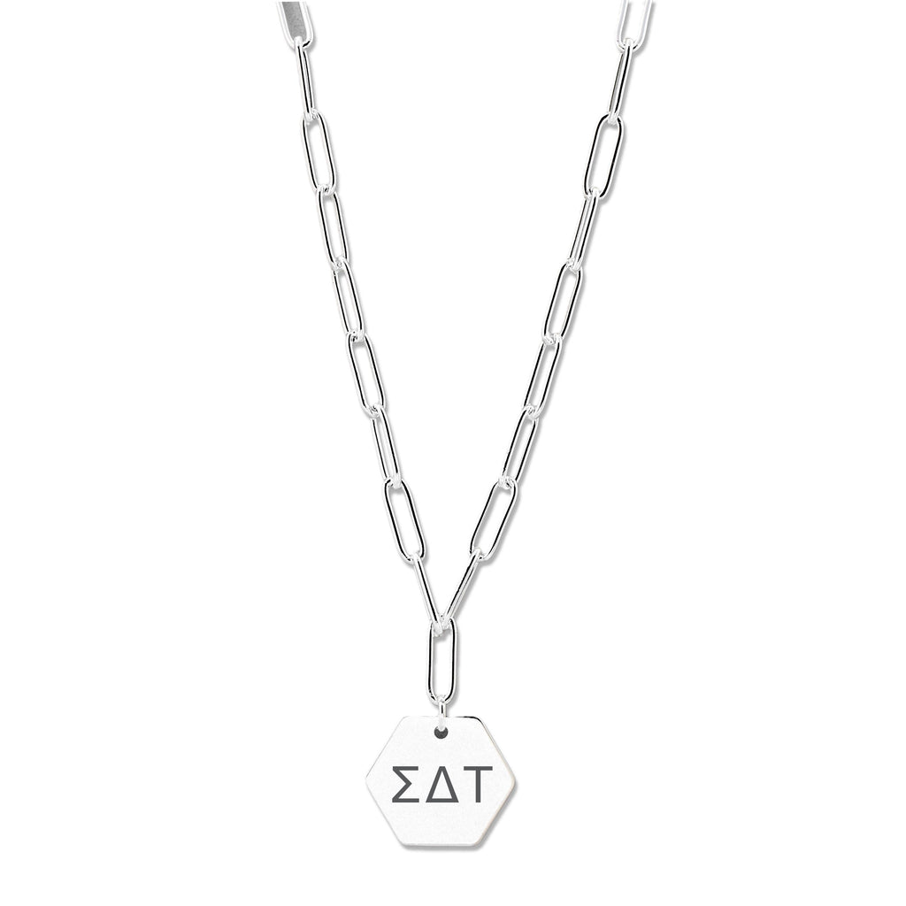 Sigma Delta Tau Necklace- Silver Paperclip Style with SDT Pendant