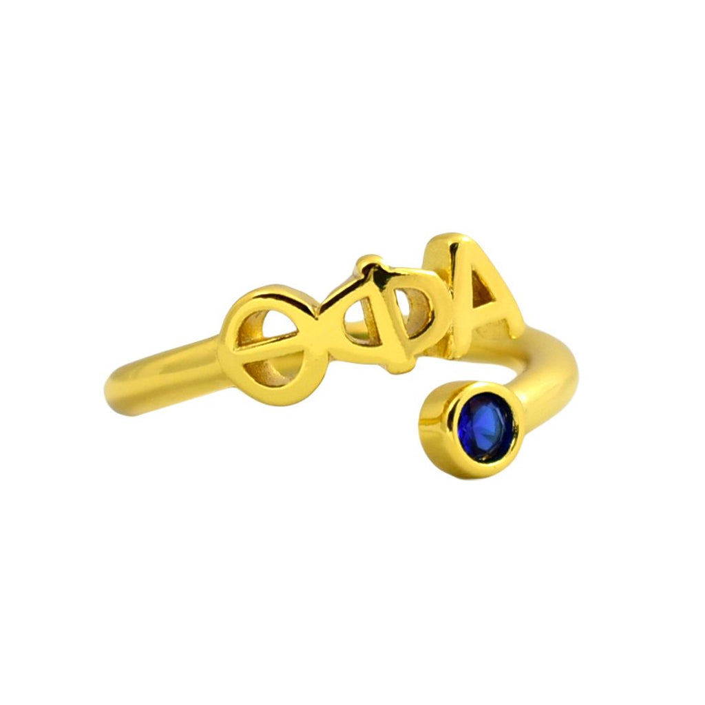 Theta Phi Alpha Ring- Gold Plated with Greek Letters and CZ Gemstone