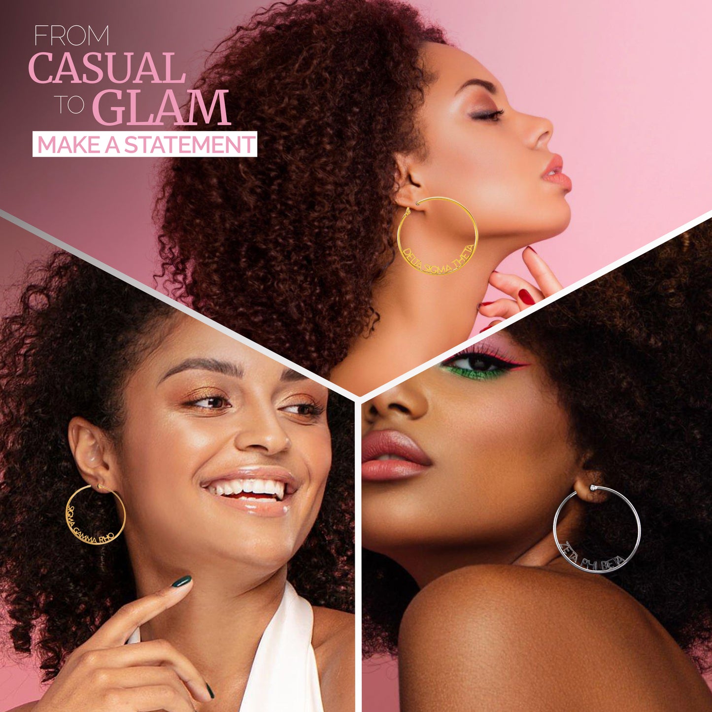 Delta Sigma Theta Silver Hoop Earrings- Name Design