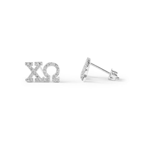 Chi Omega White Gold Plated Stud Earrings