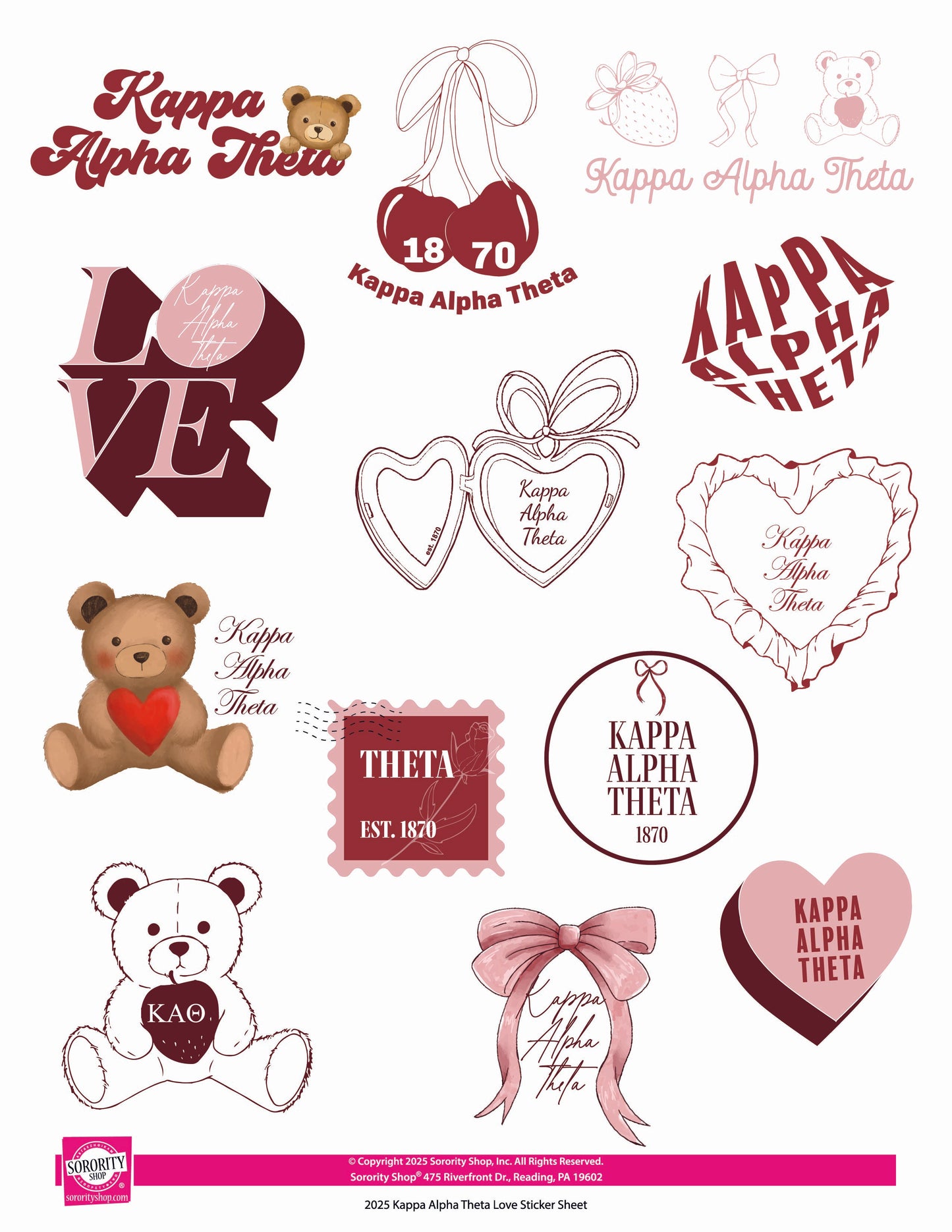 Kappa Alpha Theta Sticker Sheet- Teddy Bears and Sisterhood Love Theme