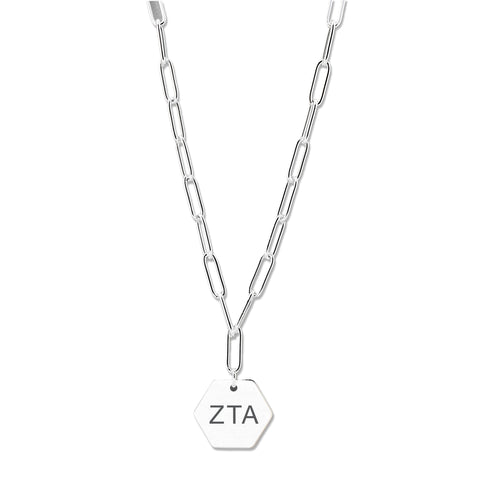 Zeta Tau Alpha Necklace- Silver Paperclip Style with ZTA Pendant