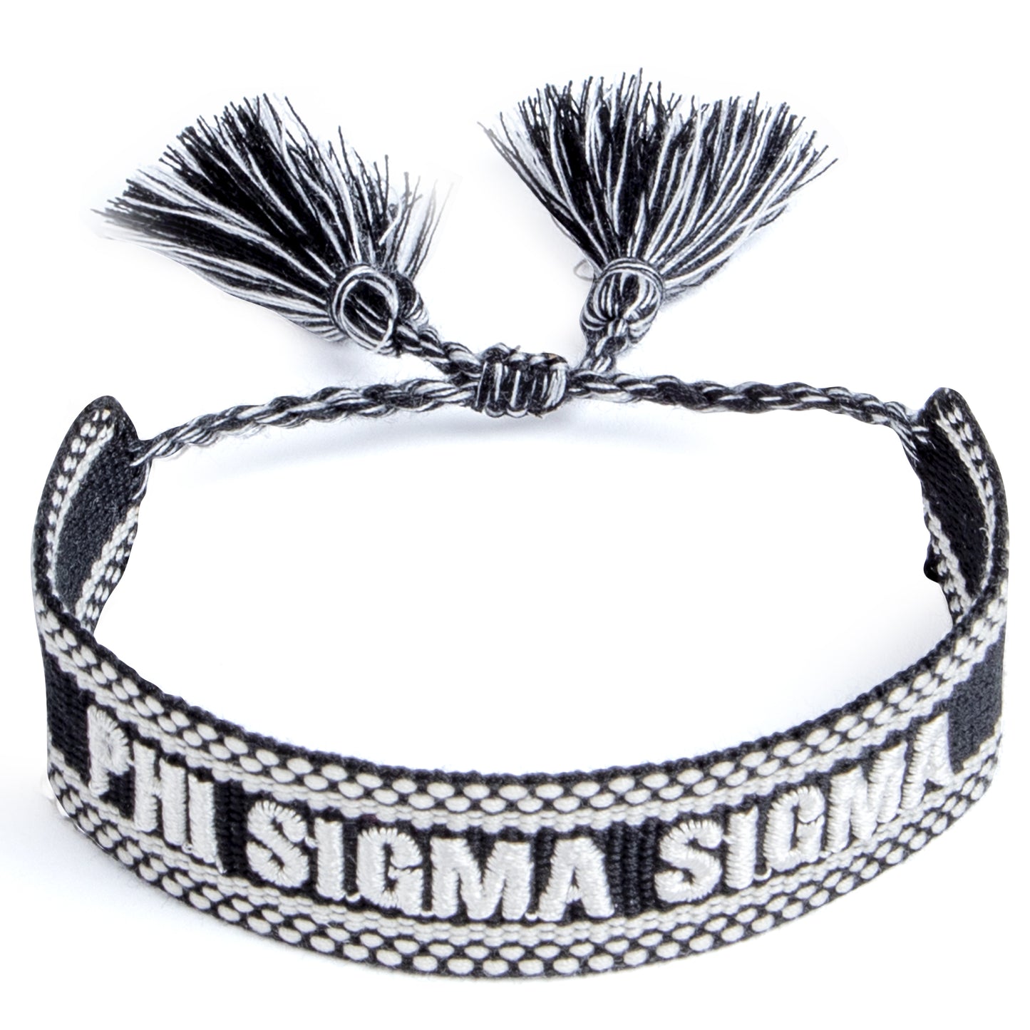 Phi Sigma Sigma Woven Bracelet, Black and White Design