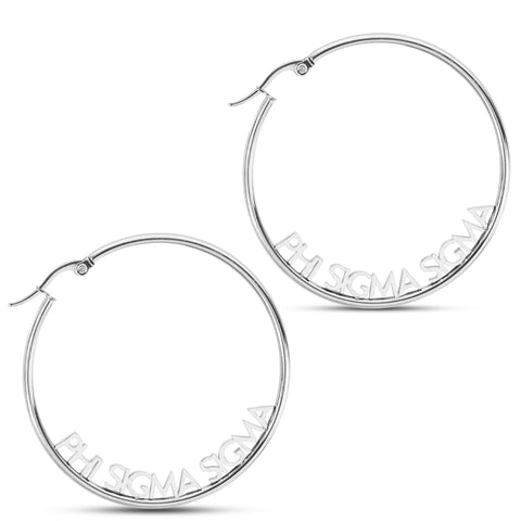 Phi Sigma Sigma Silver Hoop Earrings- Name Design