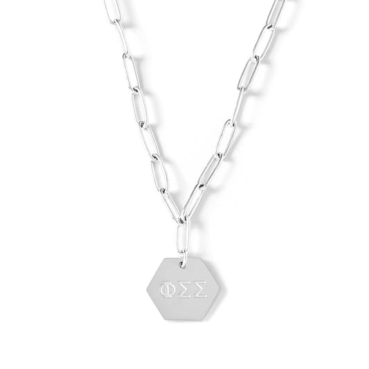 Phi Sigma Sigma Necklace- Silver Paperclip Style with PSS Pendant