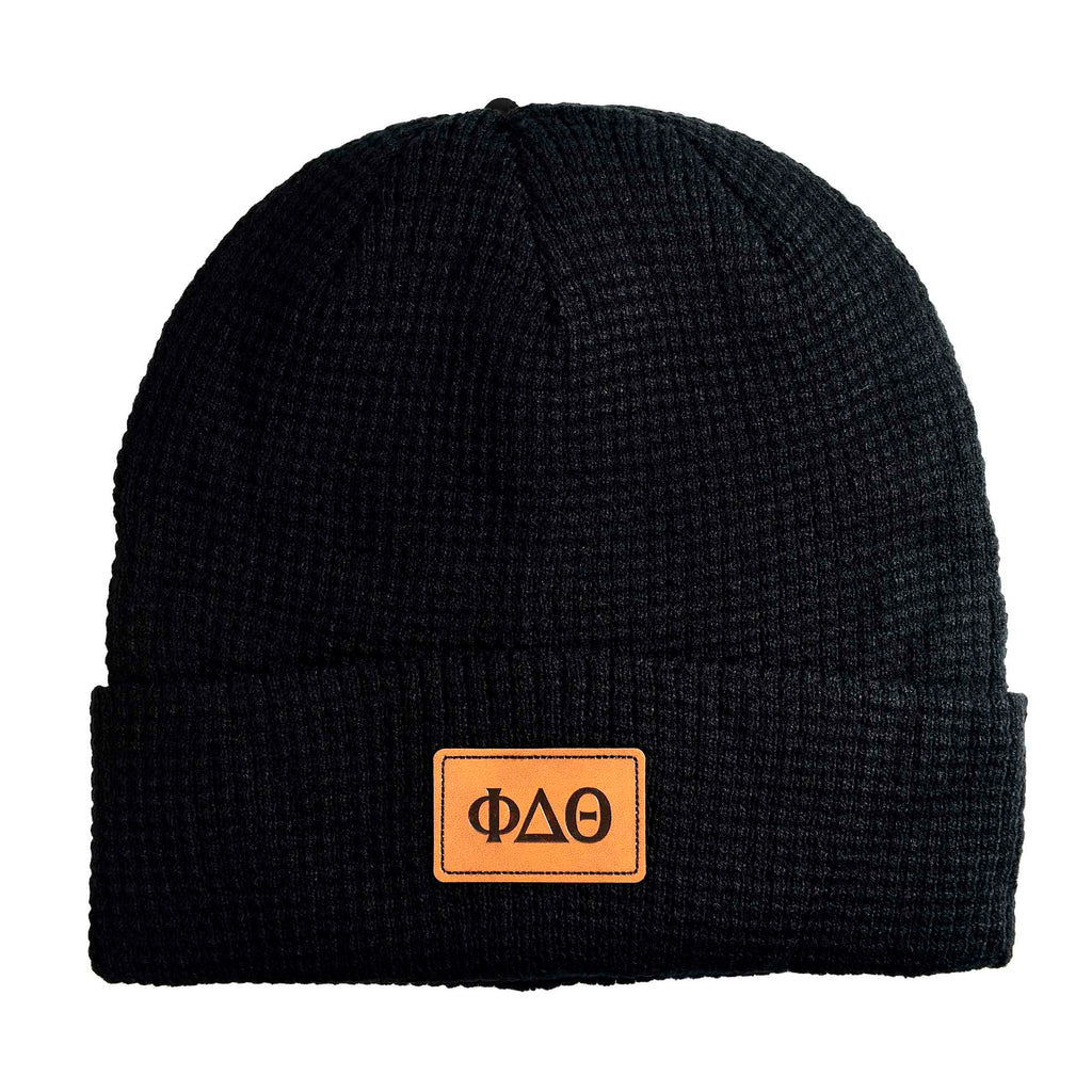 Phi Delta Theta Fraternity Beanie Hat - Black Winter Hat w/ Greek Letters Patch