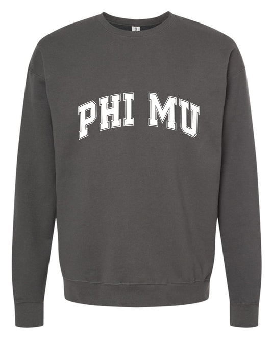 Phi Mu Sweatshirt- Crewneck Varsity Letters Design