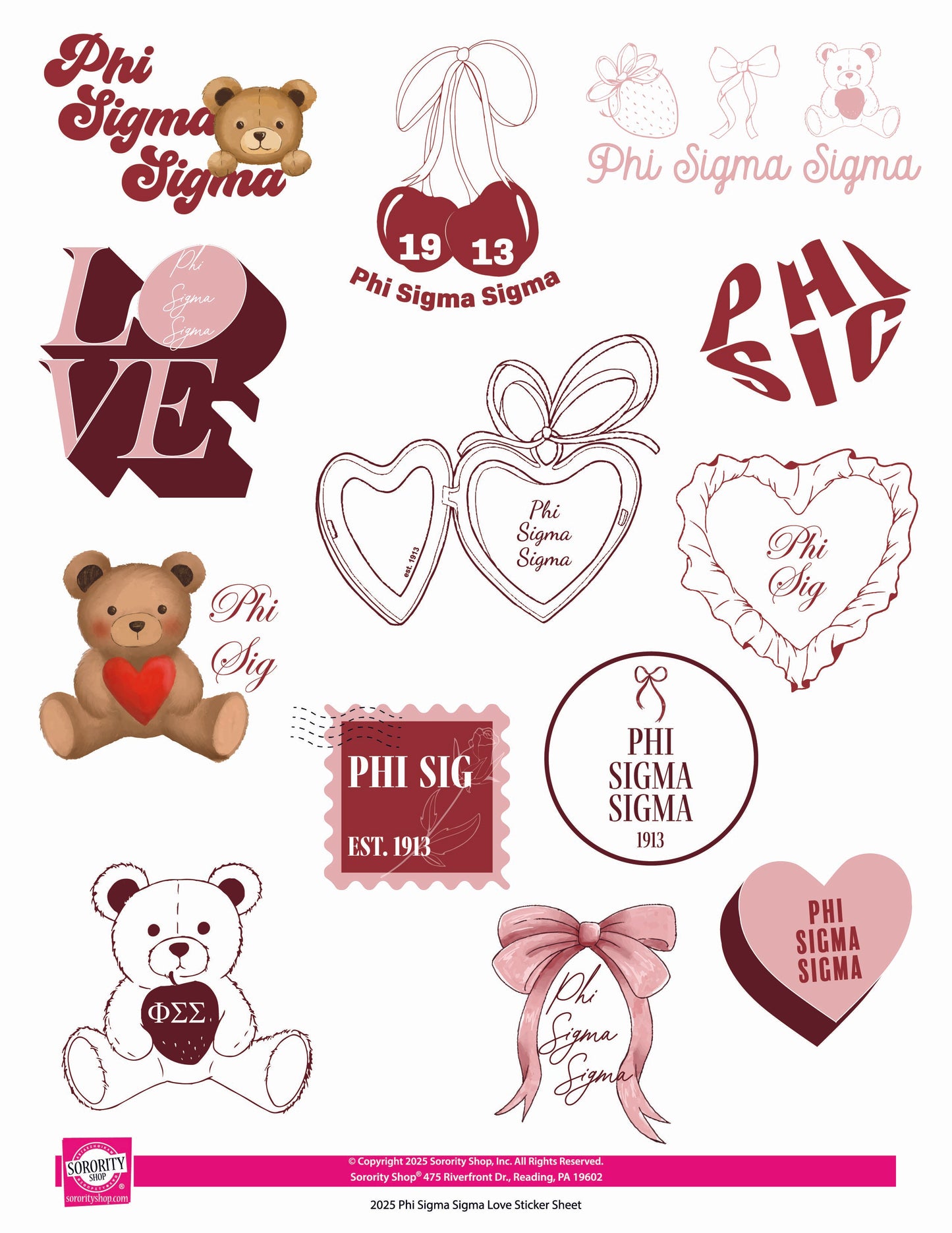 Phi Sigma Sigma Sticker Sheet- Teddy Bears and Sisterhood Love Theme