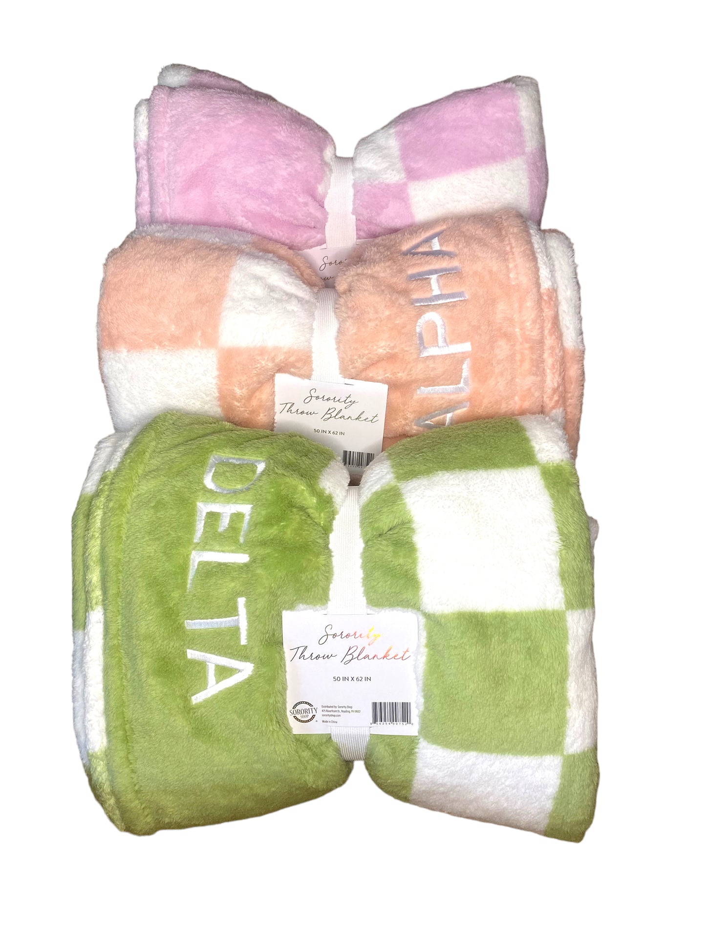 Tri Delta Blanket - Thick Checkered Sherpa Blanket