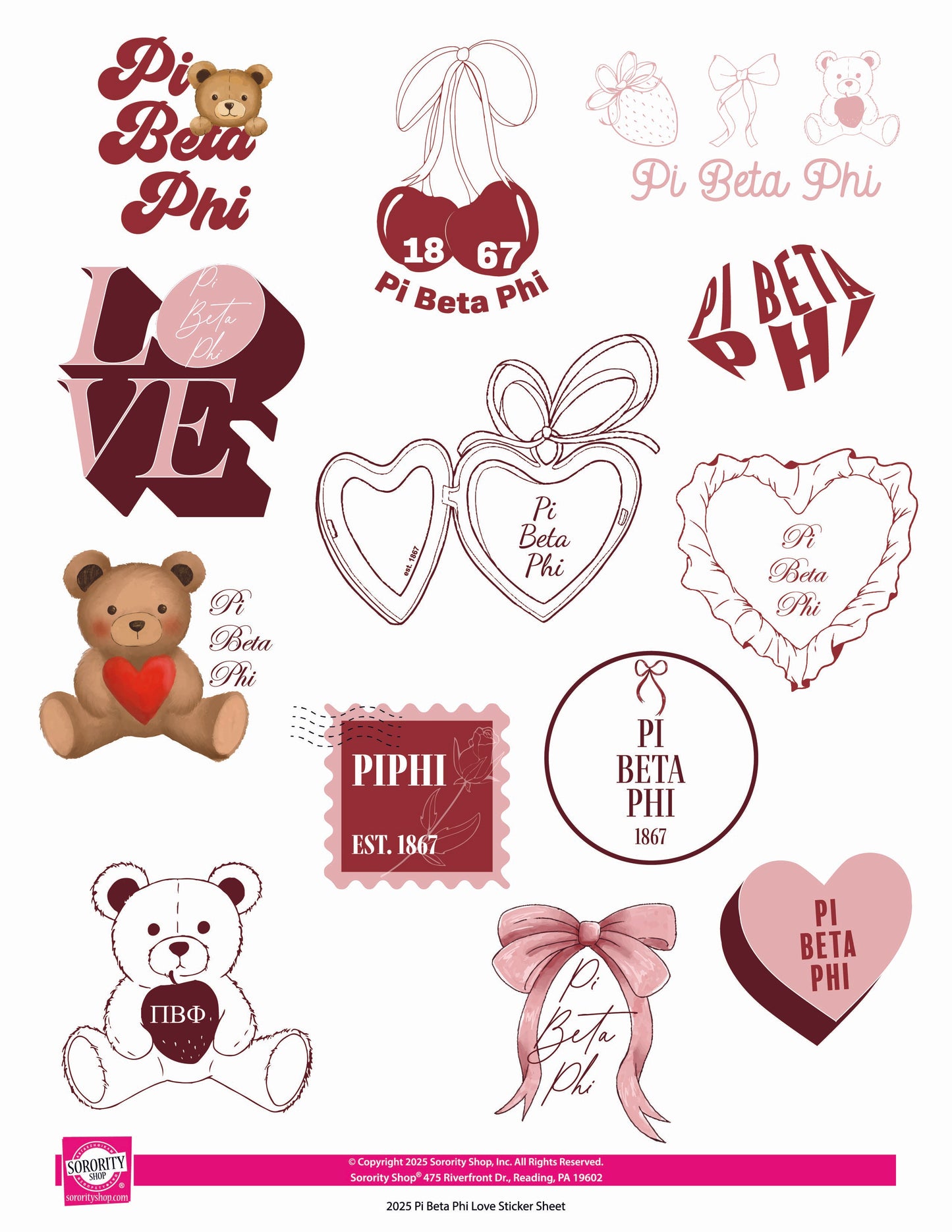 Pi Beta Phi Sticker Sheet- Teddy Bears and Sisterhood Love Theme