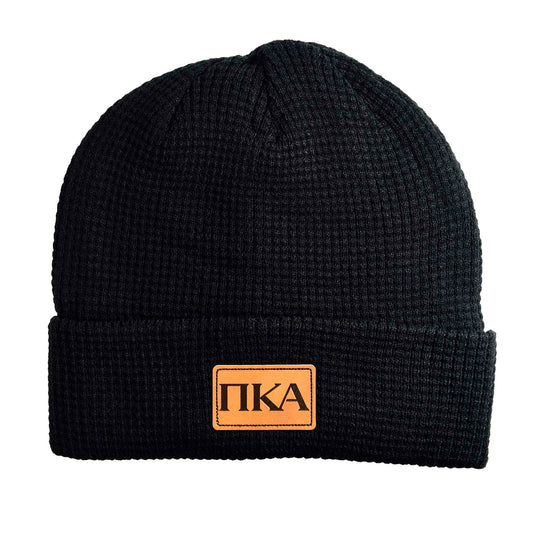 Pi Kappa Alpha Fraternity Beanie Hat - Black Winter Hat w/ Greek Letters Patch