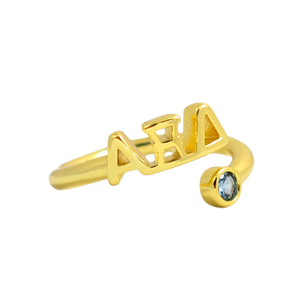 Alpha Xi Delta Ring- Gold Plated with Greek Letters and CZ Gemstone