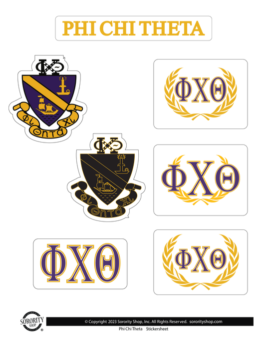 Phi Chi Theta Fraternity Sticker Sheet- Brand Focus