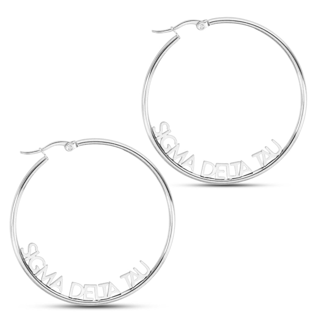 Sigma Delta Tau Silver Hoop Earrings- Name Design