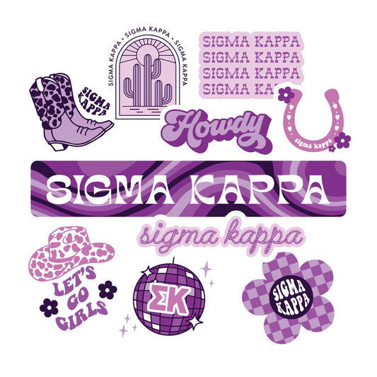 Sigma Kappa Sticker Sheet - Western Disco Design