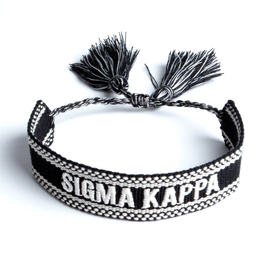 Sigma Kappa Woven Bracelet, Black and White Design