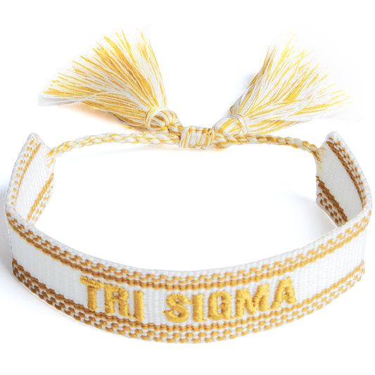 Sigma Sigma Sigma Woven Bracelet, White and Gold Design