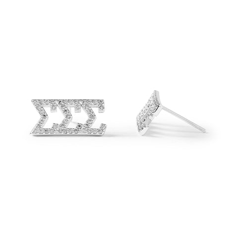 Sigma Sigma Sigma White Gold Plated Stud Earrings