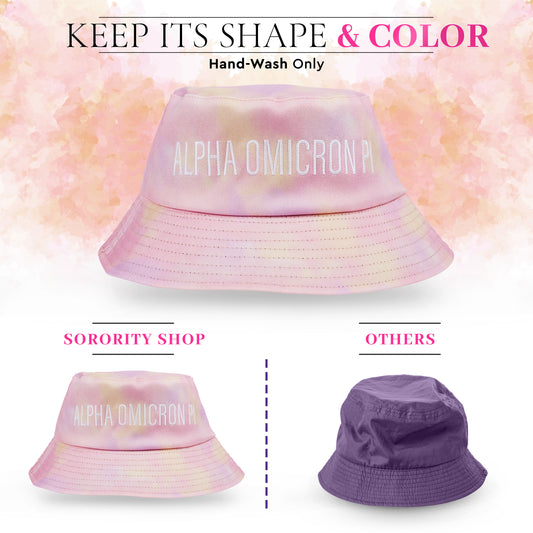 Alpha Omicron Pi Bucket Hat - Tie Dye - Embroidered Logo