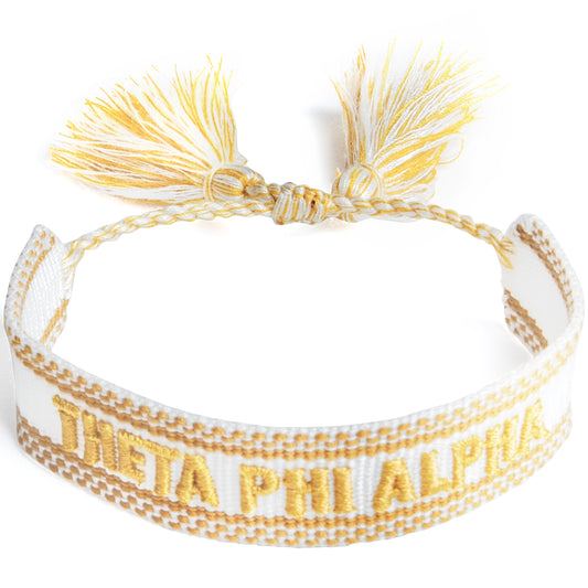 Theta Phi Alpha Woven Bracelet, White and Gold Design