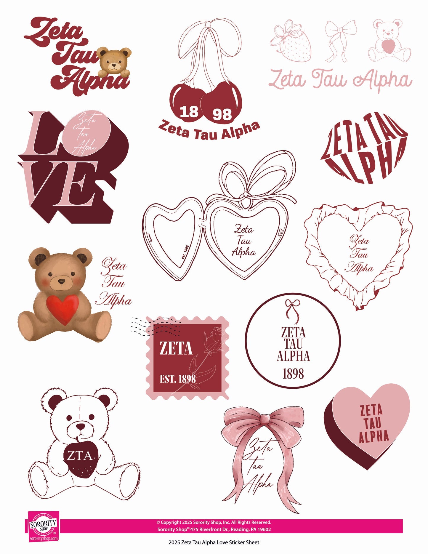 Zeta Tau Alpha Sticker Sheet- Teddy Bears and Sisterhood Love Theme