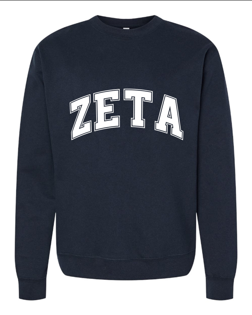 Zeta Tau Alpha Sweatshirt- Crewneck Varsity Letters Design