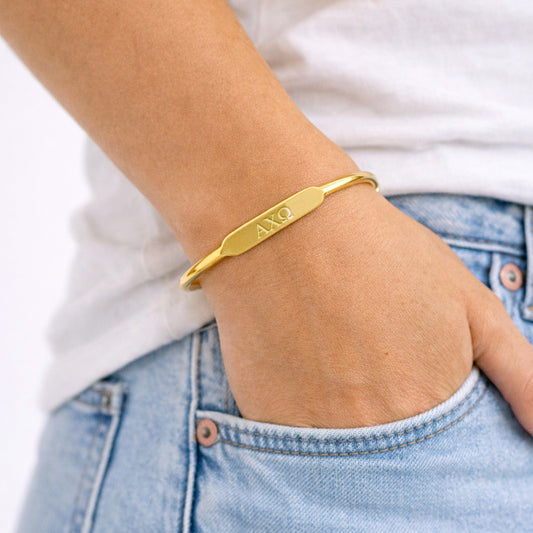 Alpha Chi Omega Bracelet- Gold-Plated Bangle with Greek Letters
