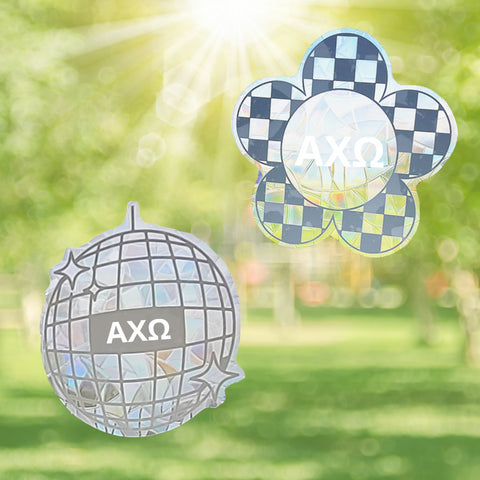 Alpha Chi Omega Suncatcher Decals- Set of 2: Flower & Disco Ball