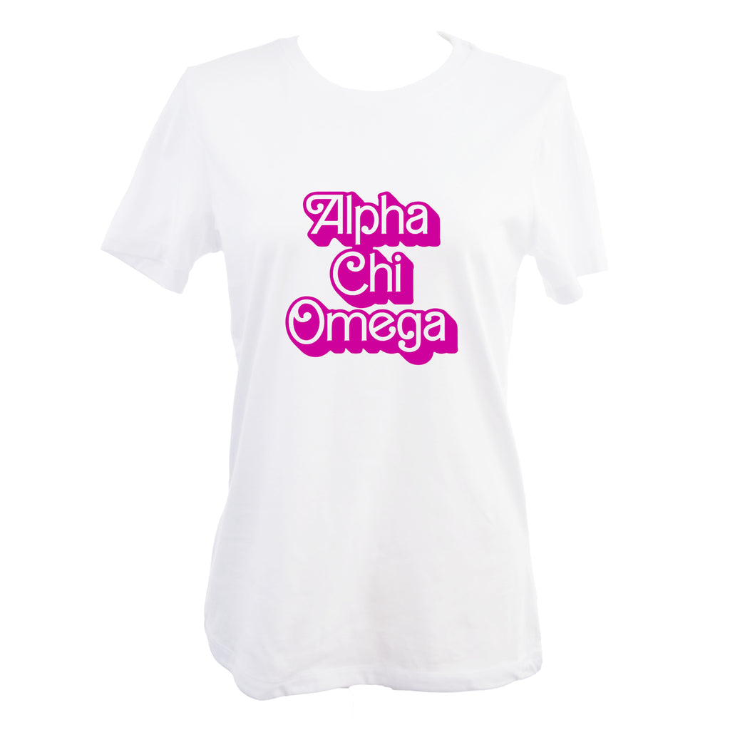 Alpha Chi Omega T-Shirt- Retro Dolly Sorority Name Design, Relaxed Fit