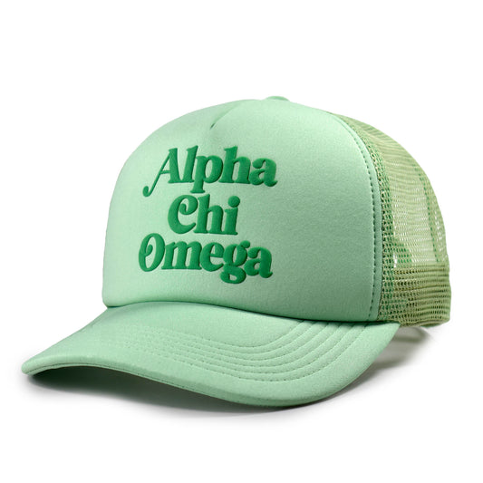 Alpha Chi Omega Baseball Cap, Mesh Trucker-Style Hat