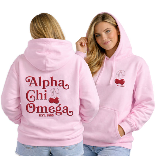 Alpha Chi Omega Hooded Sweatshirt with Cherries and Sorority Name