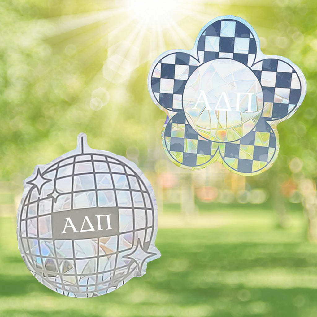 Alpha Delta Pi Suncatcher Decals- Set of 2: Flower & Disco Ball