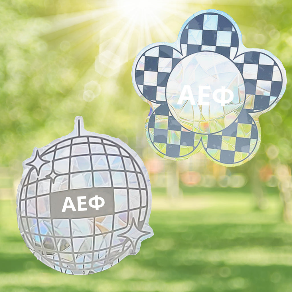 Alpha Epsilon Phi Suncatcher Decals- Set of 2: Flower & Disco Ball