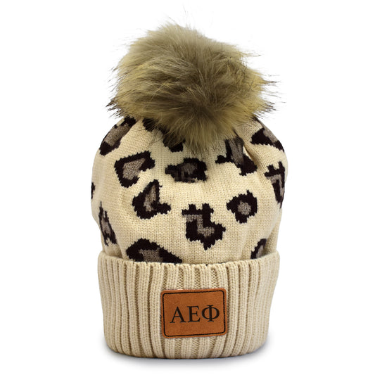Alpha Epsilon Phi Leopard Design Beanie Hat