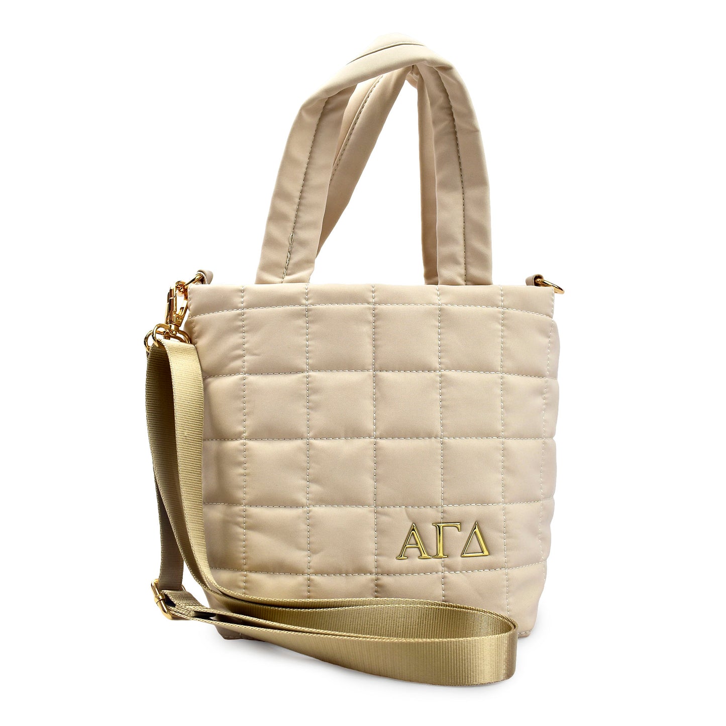 Alpha Gamma Delta Small Crossbody Quilted Tote Bag with Greek Letters