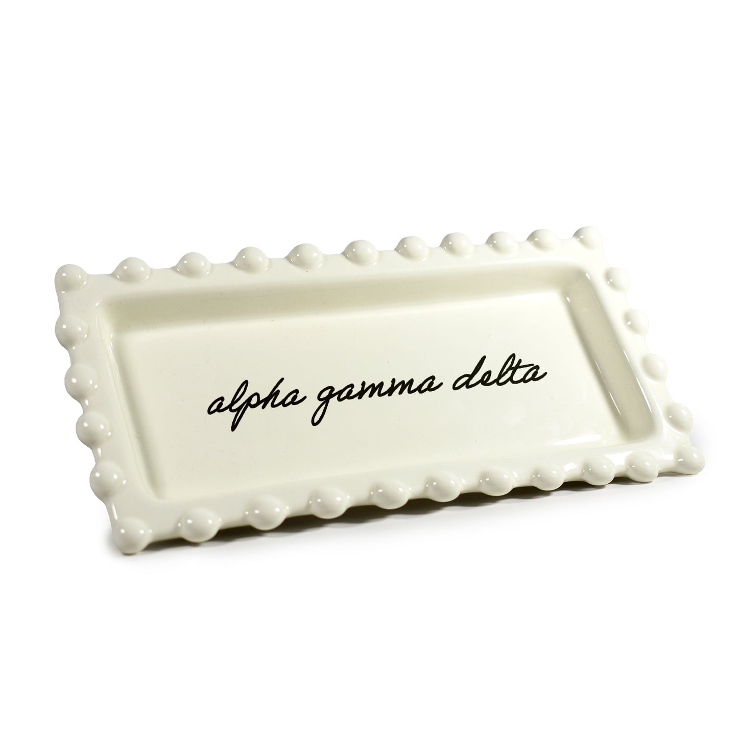 Alpha Gamma Delta Jewelry Dish - Rectangular Cursive Script Sorority Name