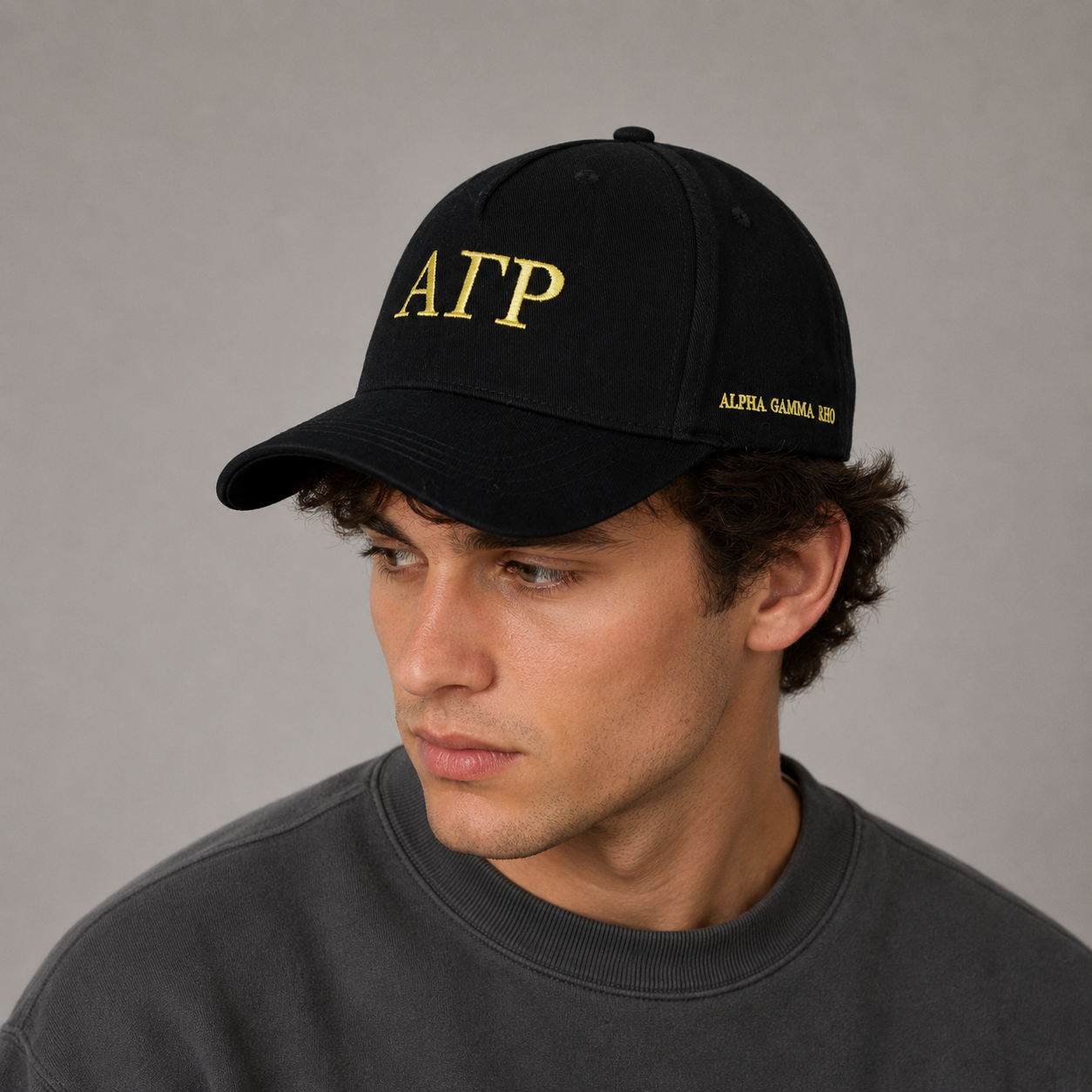 Alpha Gamma Rho Fraternity Baseball Cap- Brushed Cotton 5-Panel Black Hat