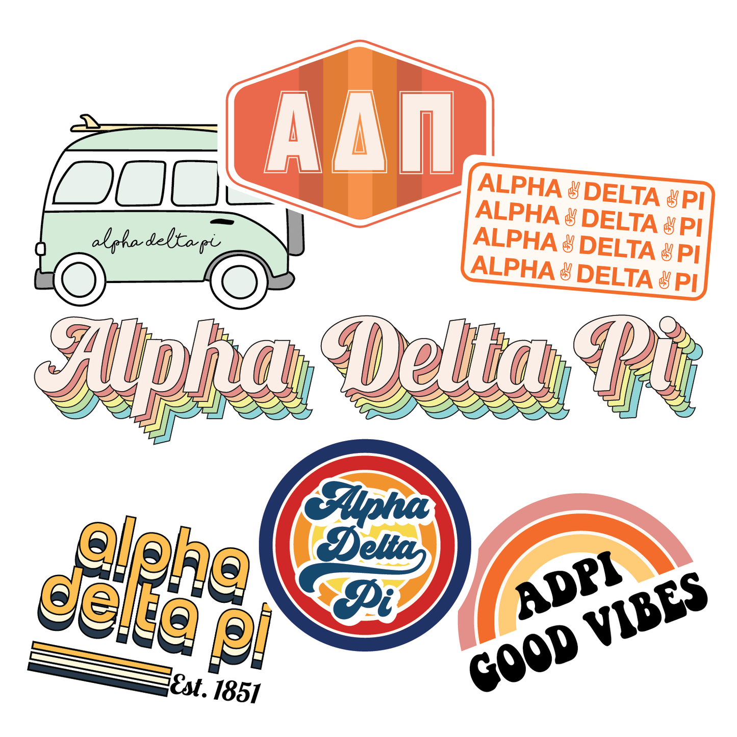 Alpha Delta Pi Retro Sticker Sheet
