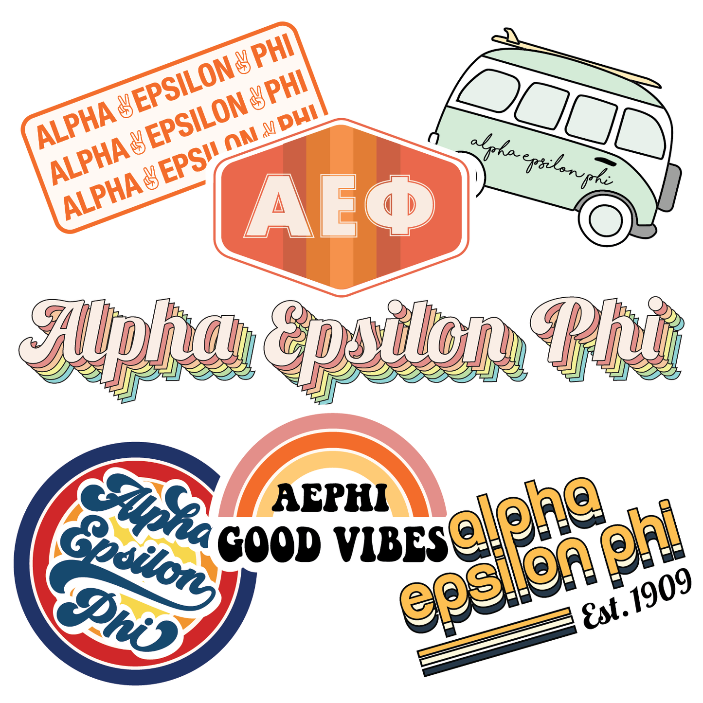 Alpha Epsilon Phi Retro Sticker Sheet