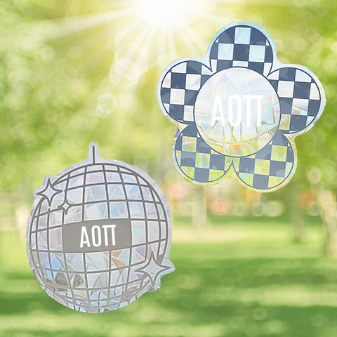 Alpha Omicron Pi Suncatcher Decals- Set of 2: Flower & Disco Ball