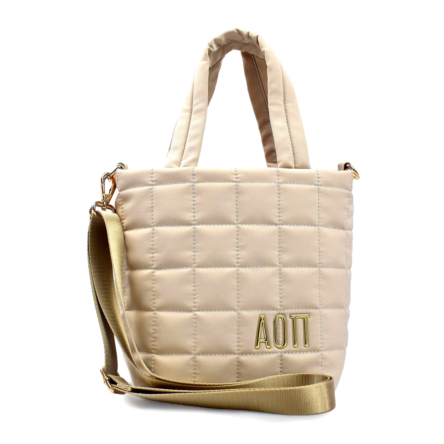 Alpha Omicron Pi Small Crossbody Quilted Tote Bag with Greek Letters