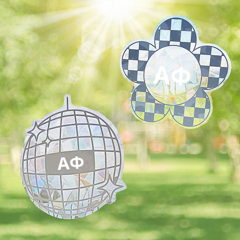 Alpha Phi Suncatcher Decals- Set of 2: Flower & Disco Ball