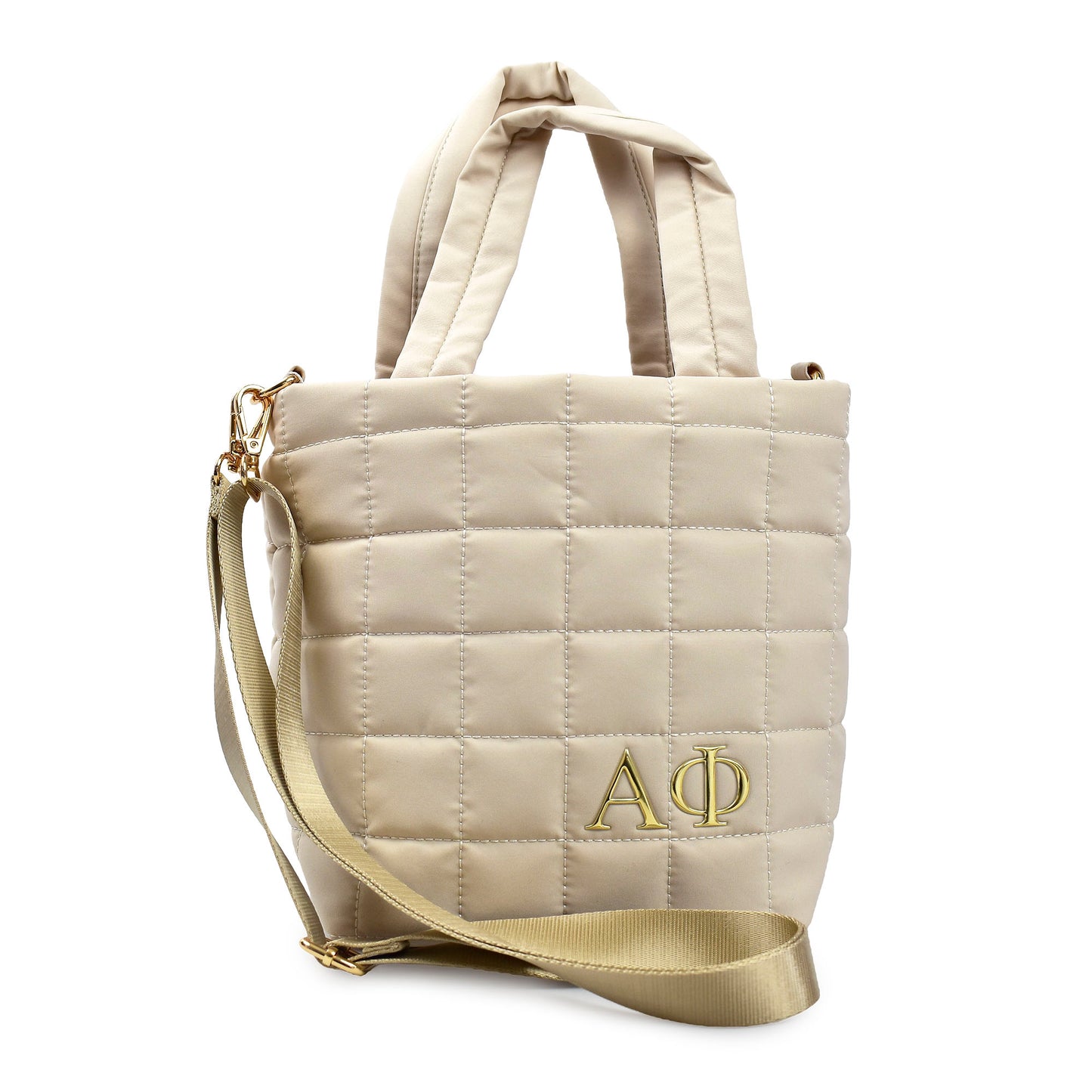 Alpha Phi Small Crossbody Quilted Tote Bag with Greek Letters
