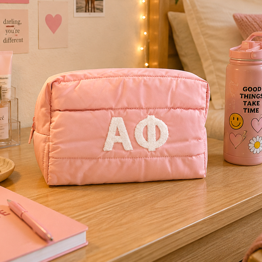 Alpha Phi Makeup Bag - Puffer Style with Sorority Letters