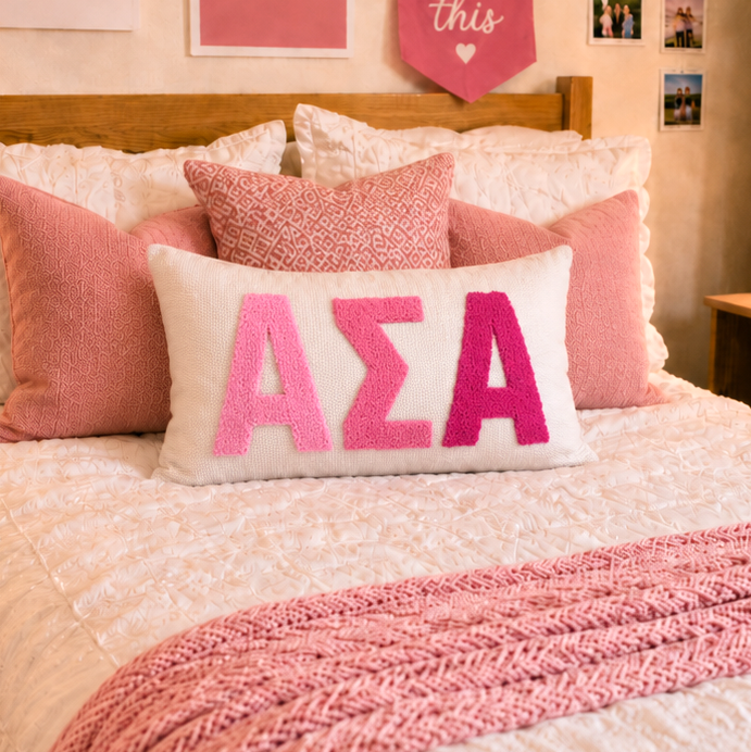Alpha Sigma Alpha Pillow – Embroidered Plush Greek Letters Design