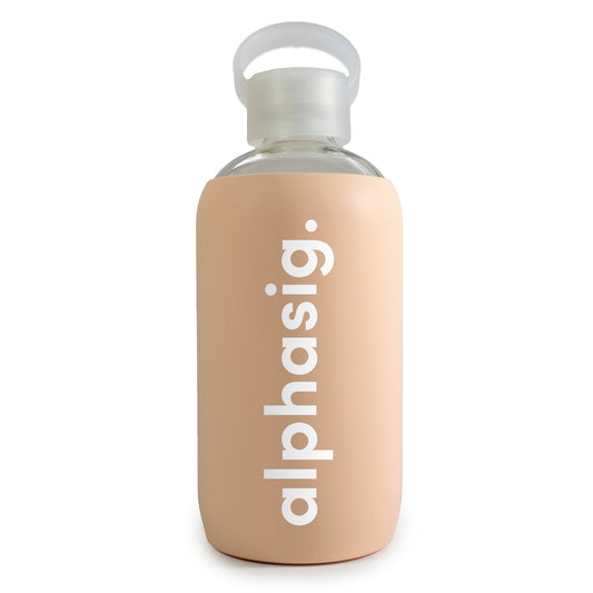 Alpha Sigma Alpha Glass Water Bottle with Silicone Sleeve