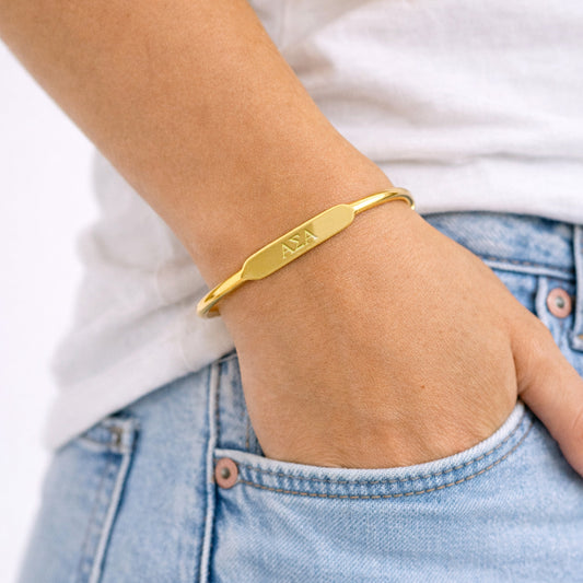 Alpha Sigma Alpha Bracelet- Gold-Plated Bangle with Greek Letters