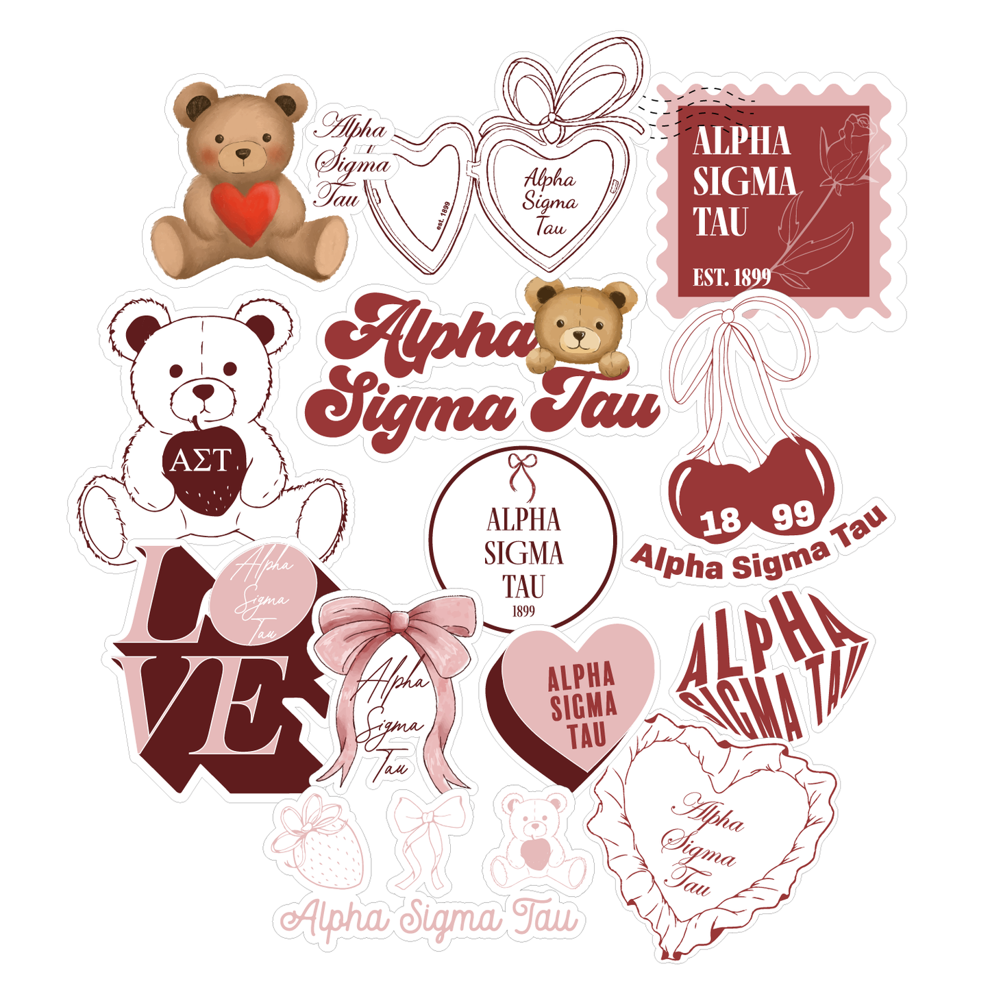 Alpha Sigma Tau Sticker Sheet- Teddy Bears and Sisterhood Love Theme
