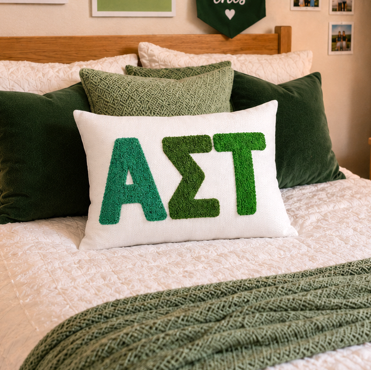 Alpha Sigma Tau Pillow – Embroidered Plush Greek Letters Design