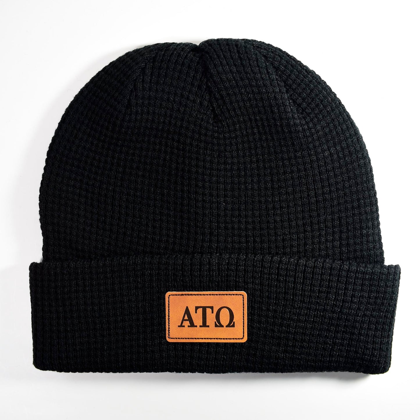 Alpha Tau Omega Fraternity Beanie Hat - Black Winter Hat w/ Greek Letters Patch